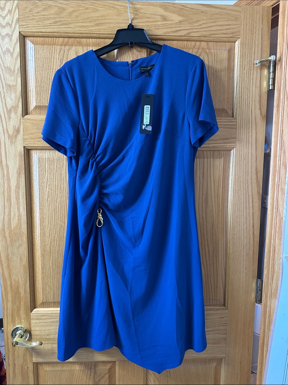 Donna Karan Cobalt Blue Midi Dress with Gold Loop Detail - Picture 4 of 6